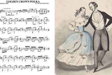 classical guitar notation for golden crown polka with dancers